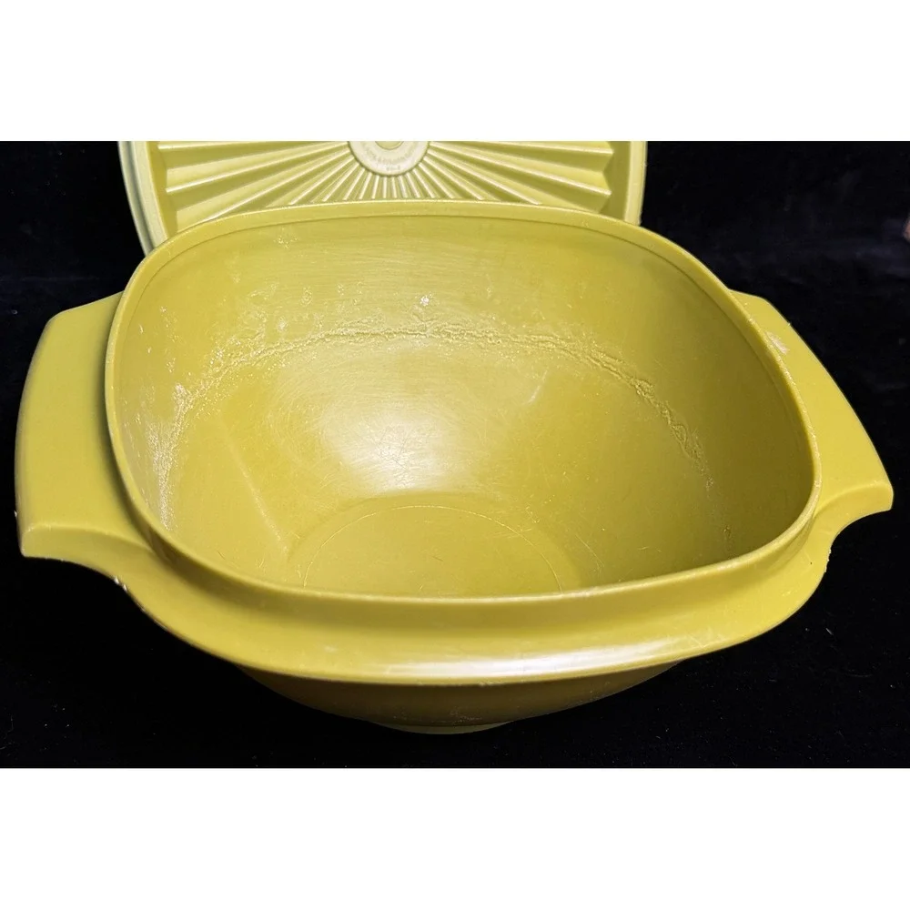 Vintage Tupperware Servalier Bowls: Yellow, Sunburst Lids, Set of 2